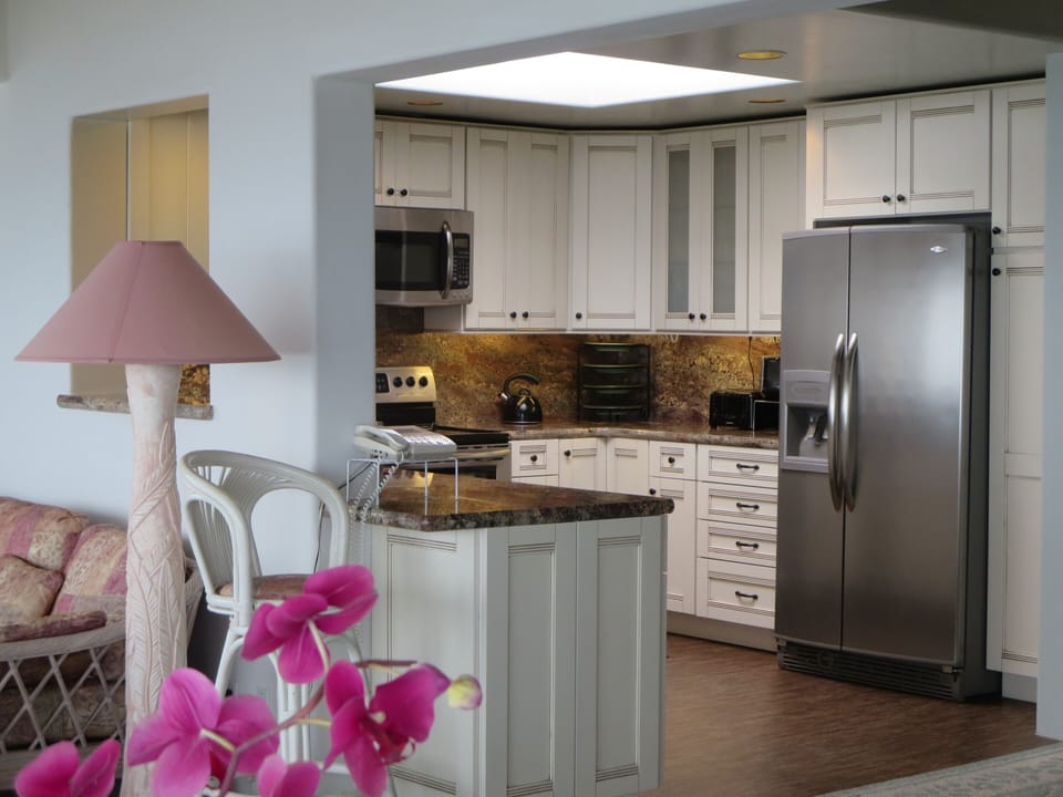 Kitchen from dining room table.