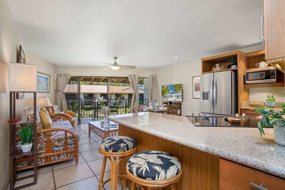 Kitchen countertop with barstools