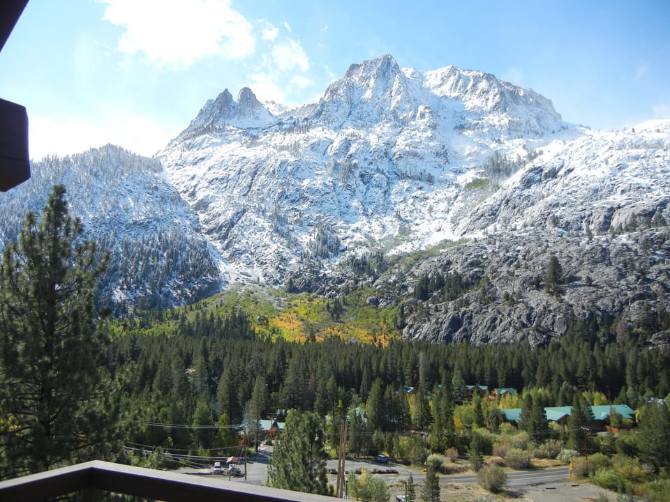 Early season snow with fall colors from deck.