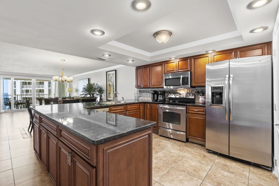 Kitchen with all stainless appliances