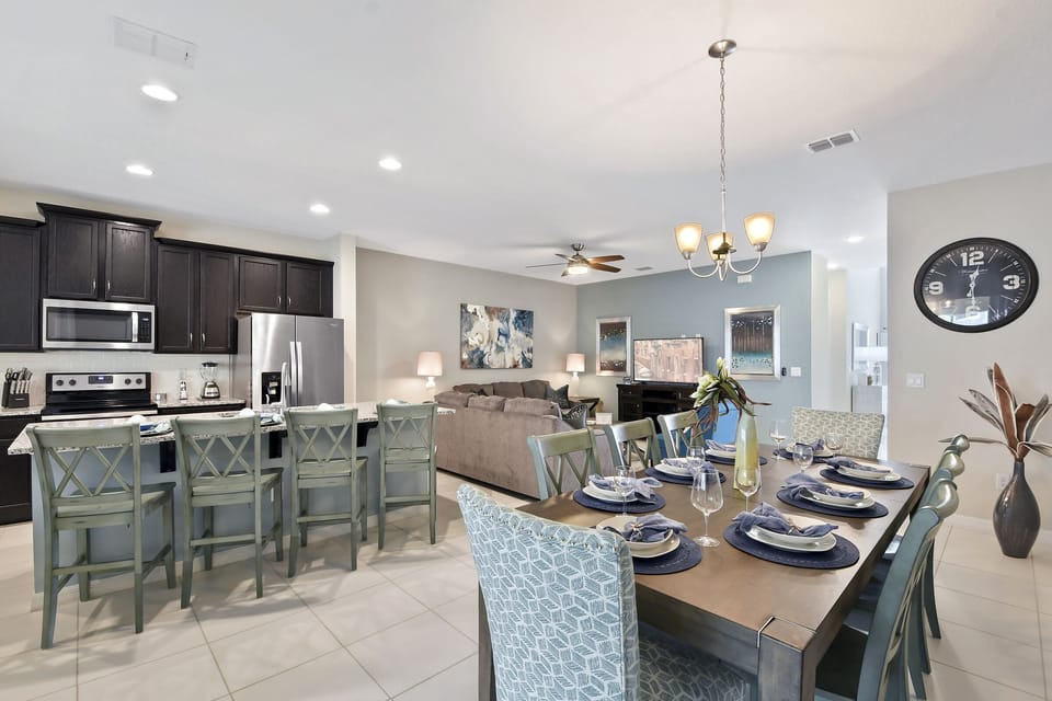 Dining, living, and kitchen view