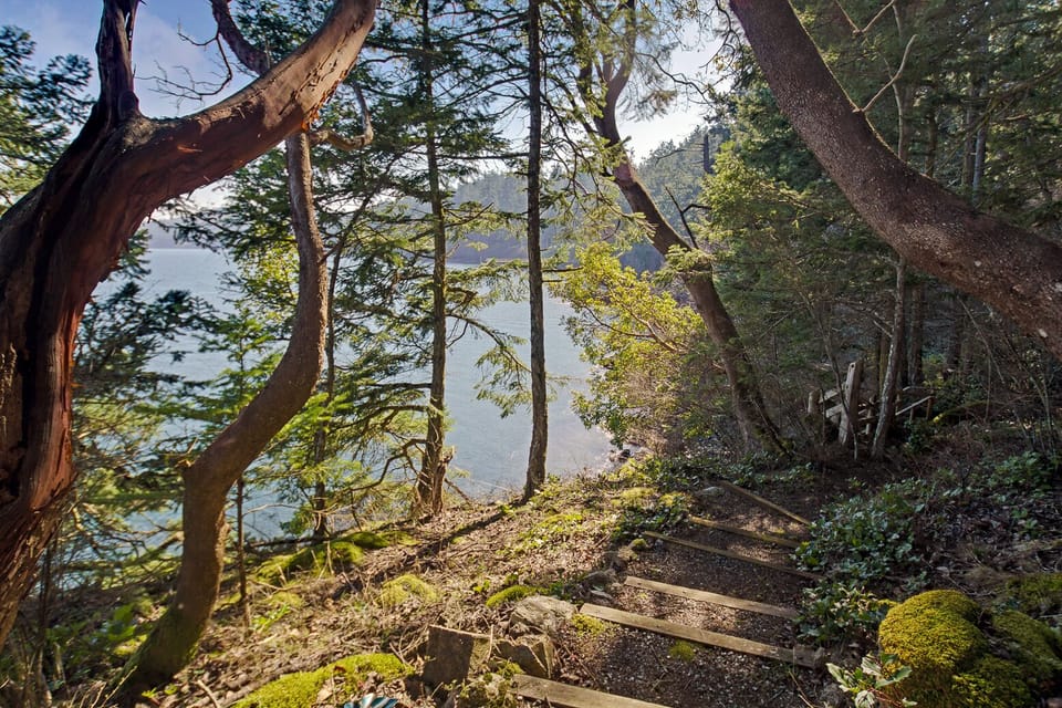 Walkway down to a rocky beach.
