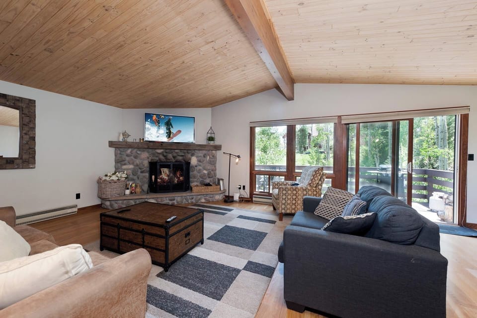 Main Living Space - Wood burning fireplace (firewood provided), TV, Views and Deck access