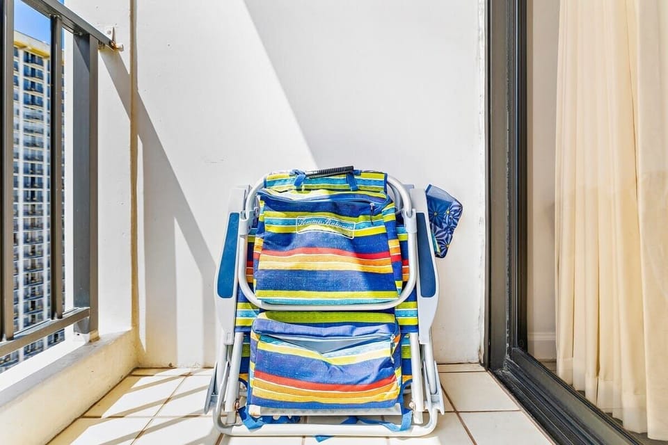 Two beach chairs are provided for use