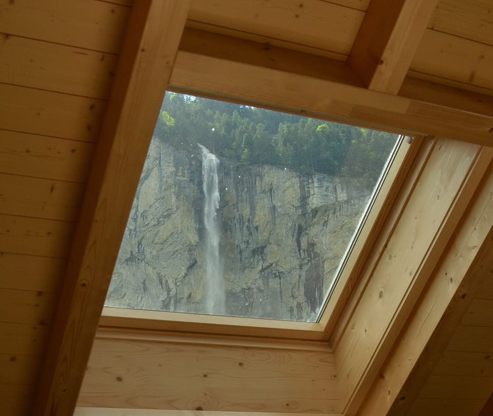 Staubach Falls.  View from the lounge skylight.