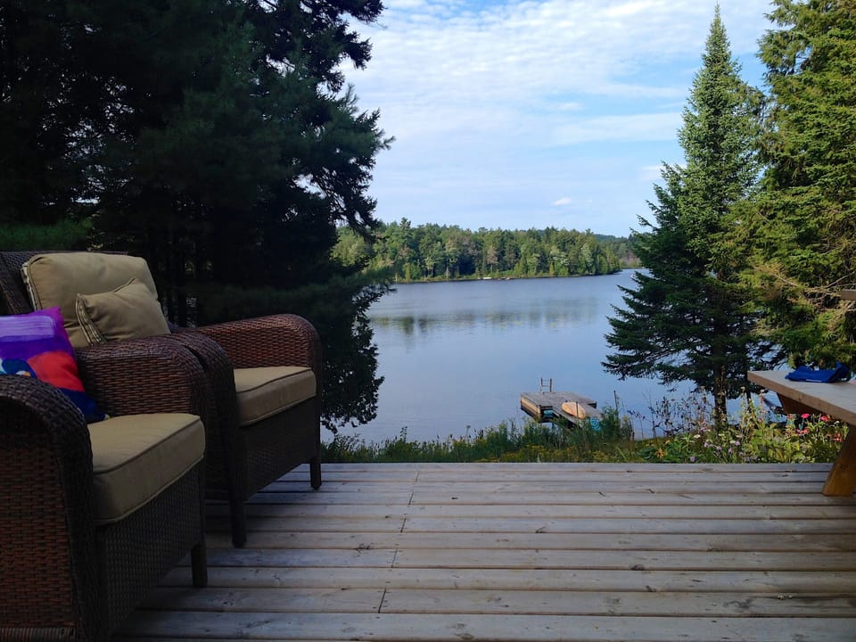 Large deck offers fantastic vista down lake.
