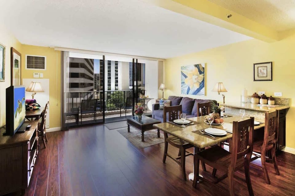 Spacious dining and living area.