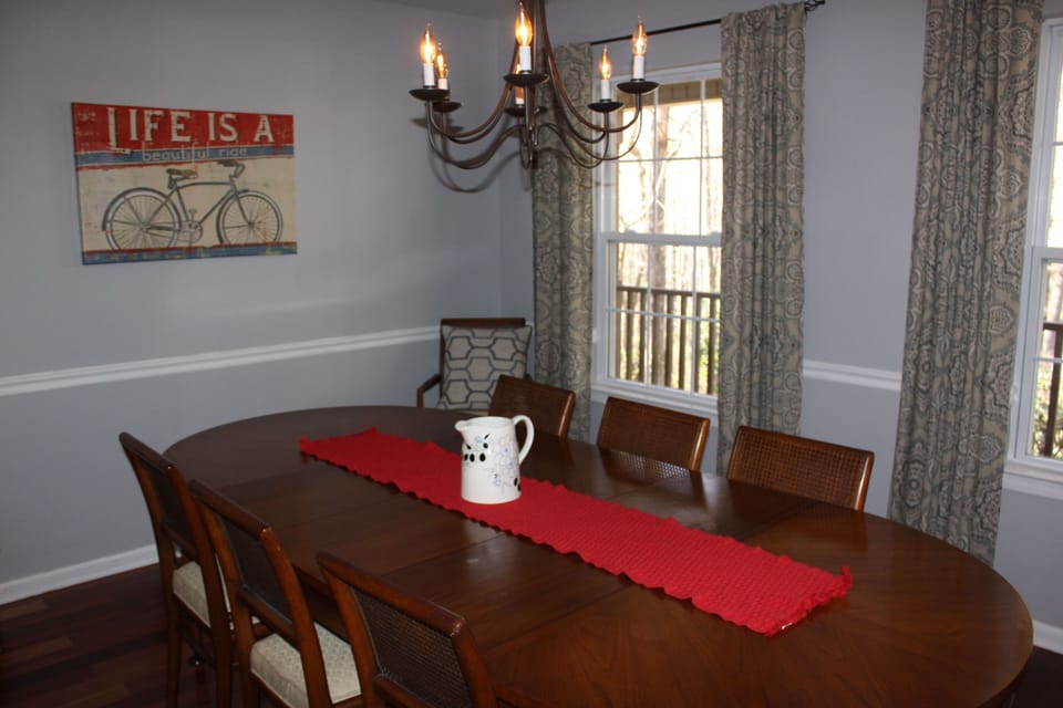 Dining room seats 8 with plenty of elbow room