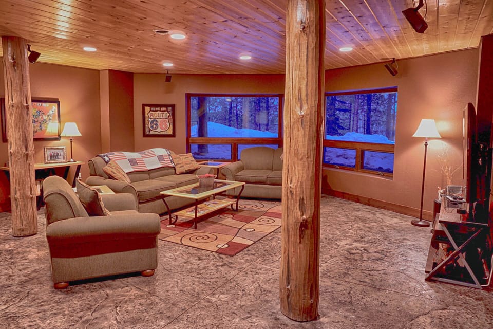 Lower level: family room with home theater