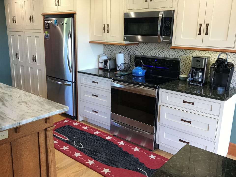 Beautifully updated kitchen with nautical accents.