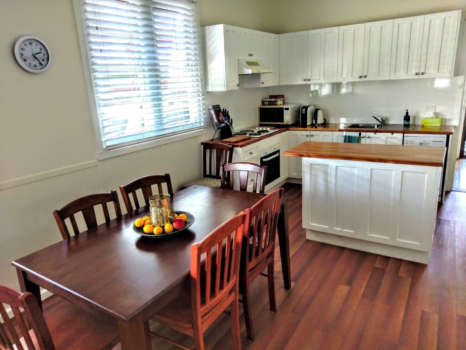 dining area and functional kitchen