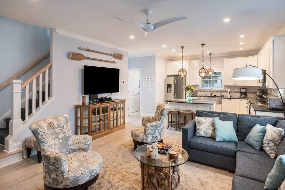 Living room as viewed from the dining area.