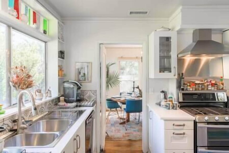 Kitchen flows into dining room