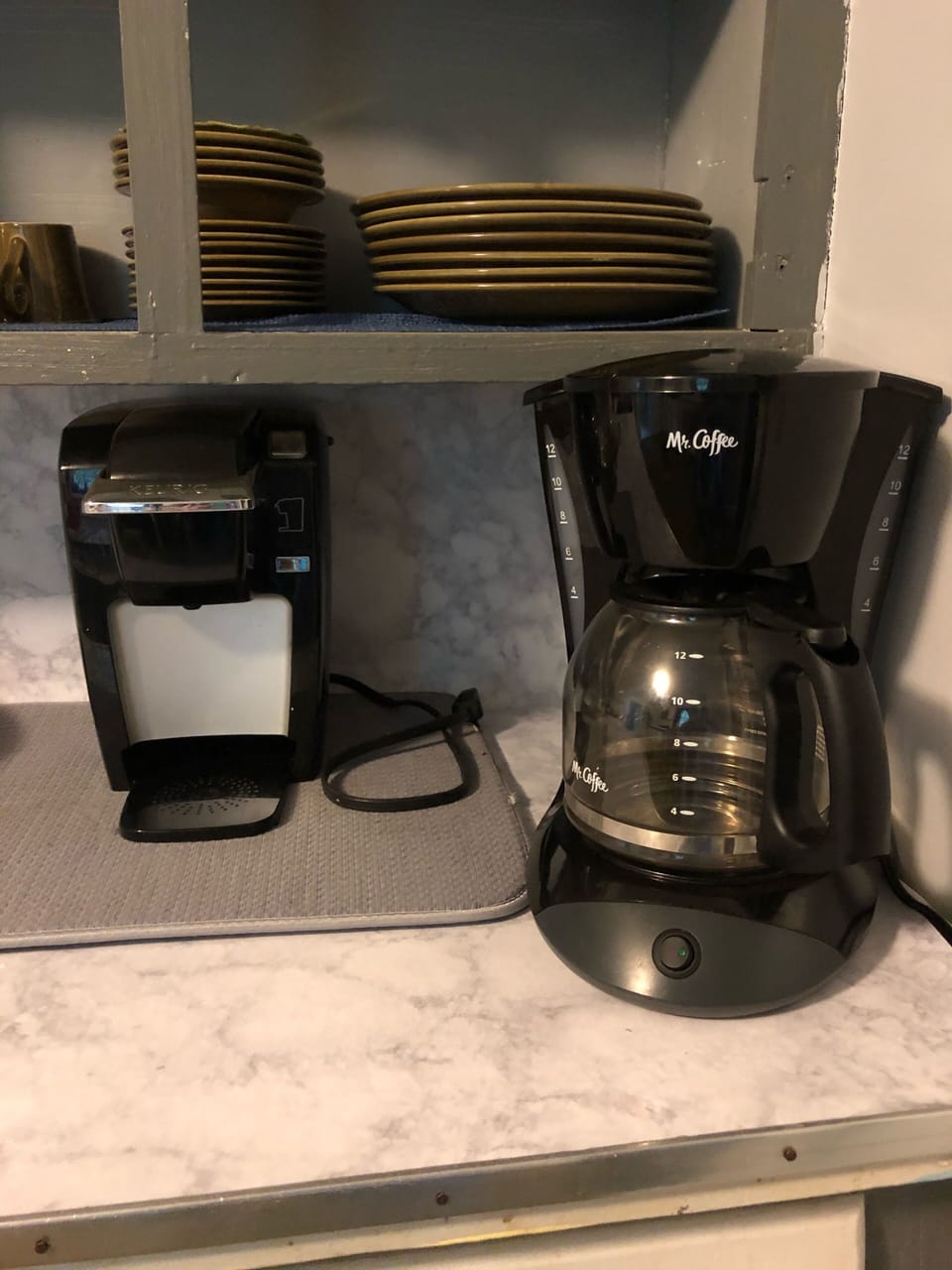 Keurig and 10 pot coffee makers. Bring pods, coffee, creamer, sugar, and filters