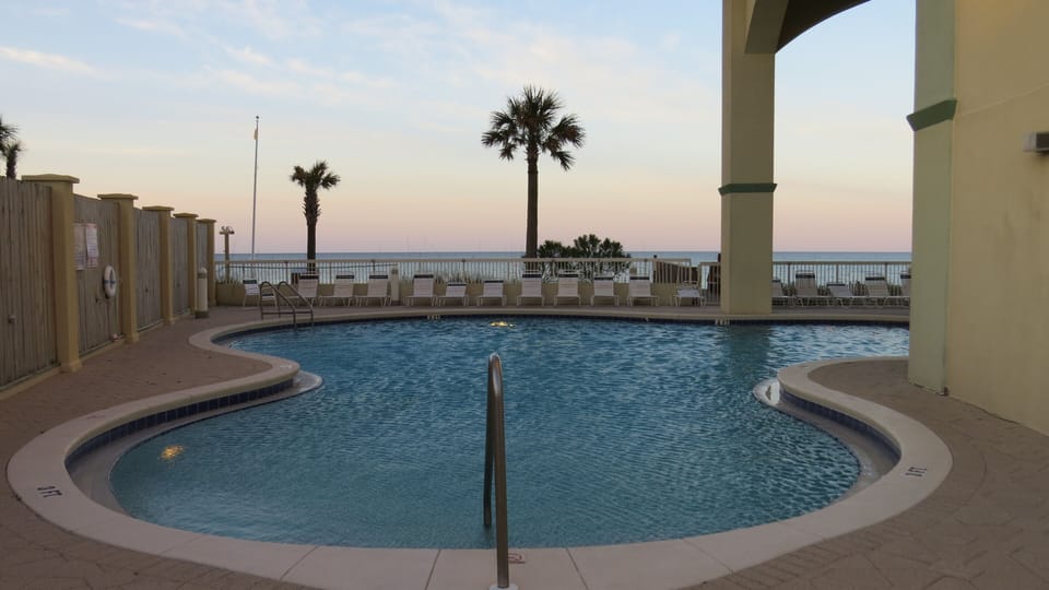 Pool located beachside.  Hot tub is just around the corner.