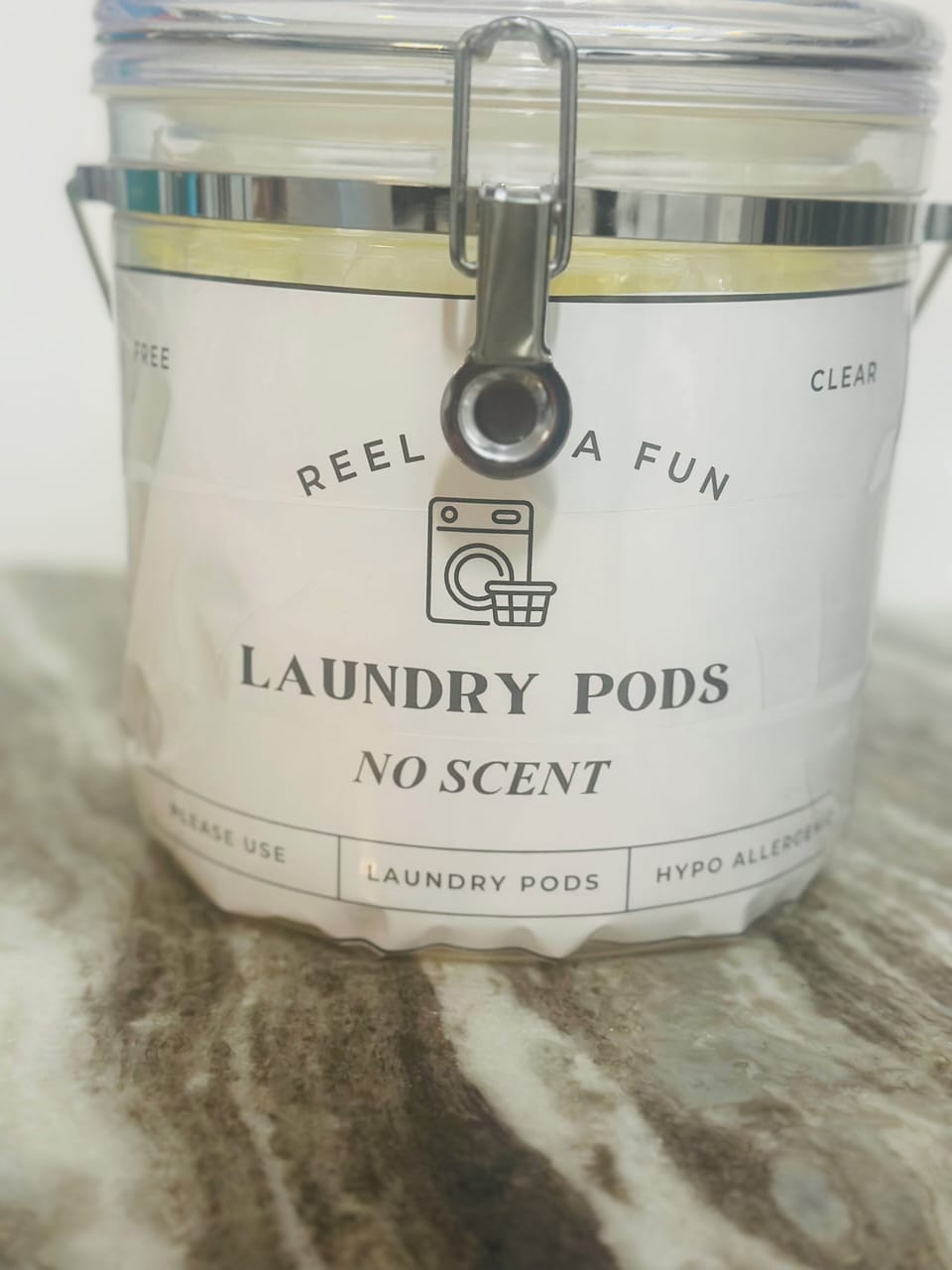 We supply guests w/ non-scented laundry detergent. No scented detergent allowed.