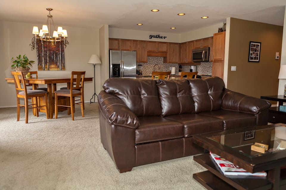 Enjoy the great room concept, living, dining and kitchen together