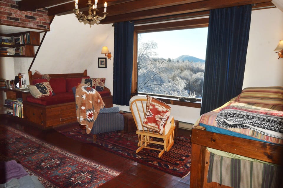 Upstairs Gt Rm--winter.  Built-in King Bed (R), Captain's Bed (L), 