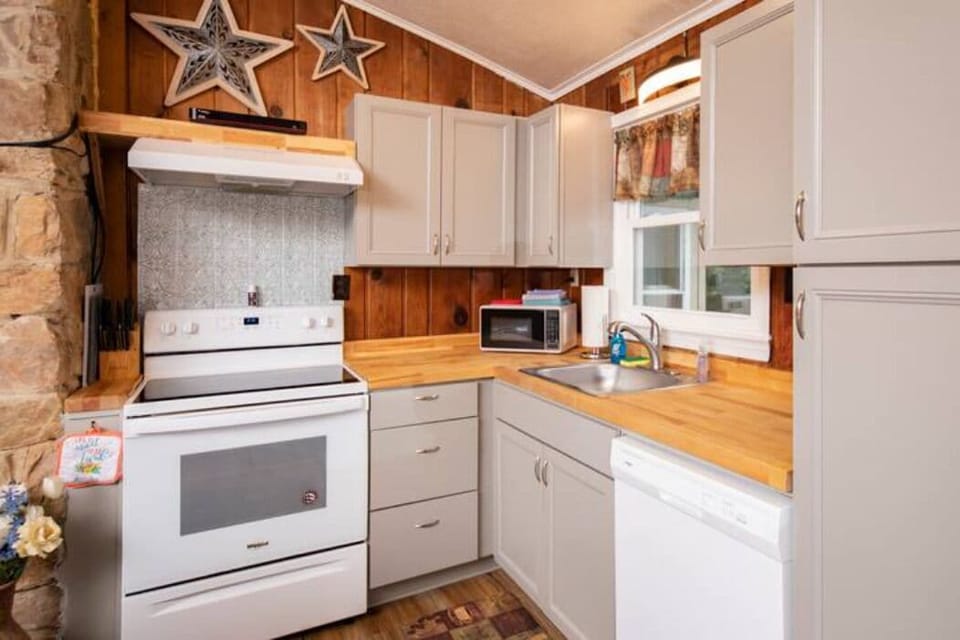 "home away from home" kitchen, with everything needed to fix meals for dining in