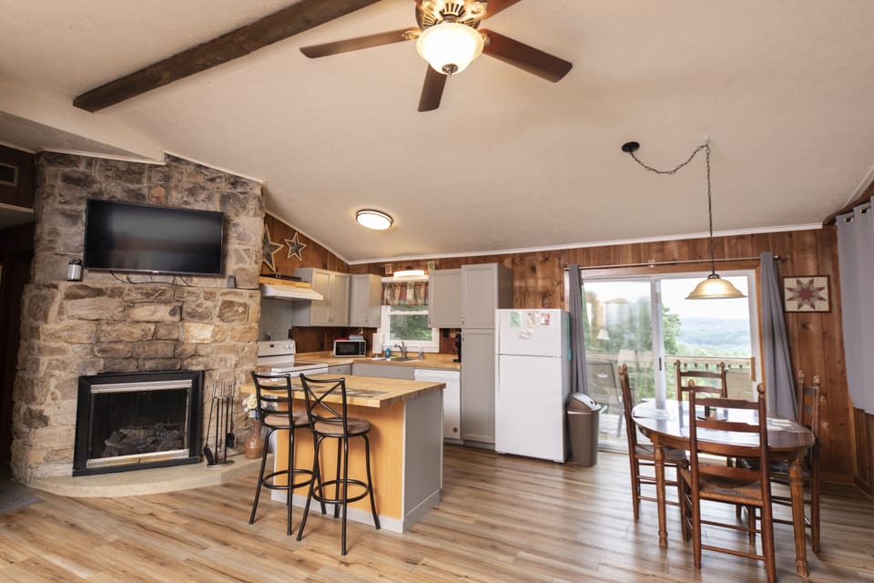living room opens up to kitchen and dining area