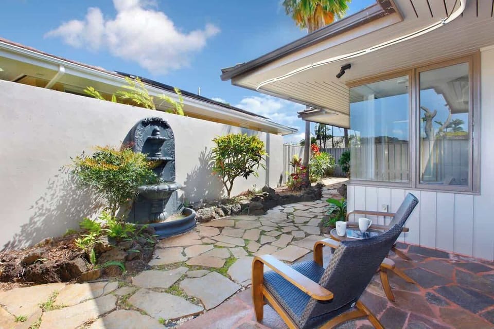 Beautiful and private lanai and fountain area outside of master suite