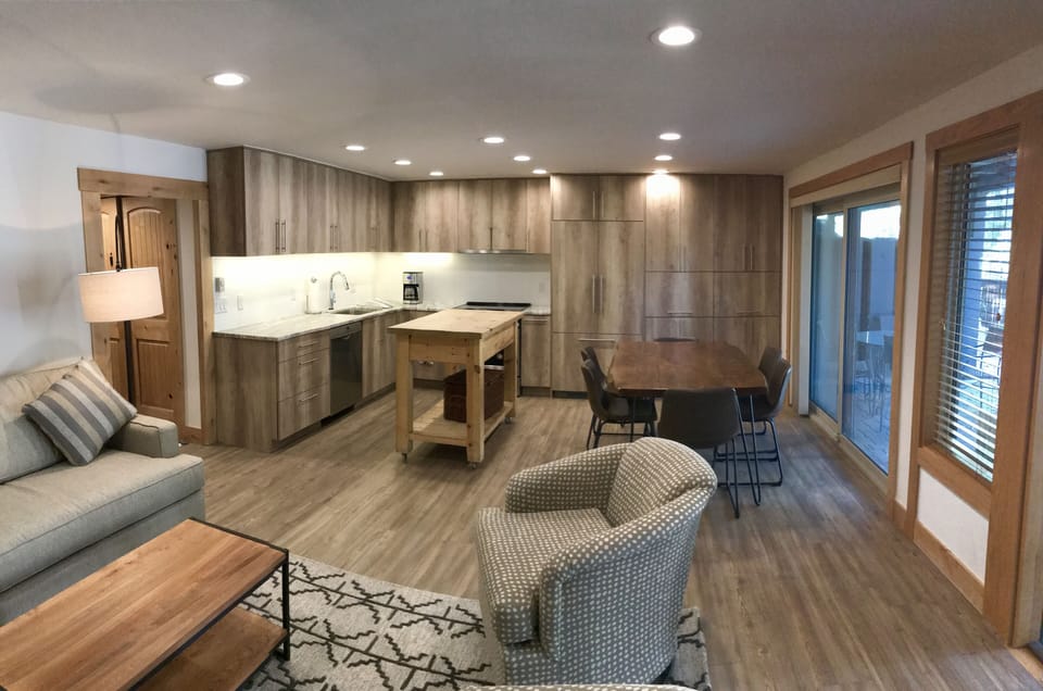 Kitchen, Living,  Dining, warm cozy with the river right outside! 
