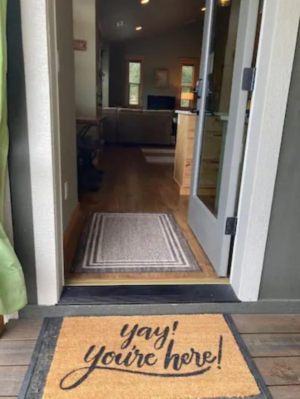 YAY your here.  Entrance into the cabin from the covered porch