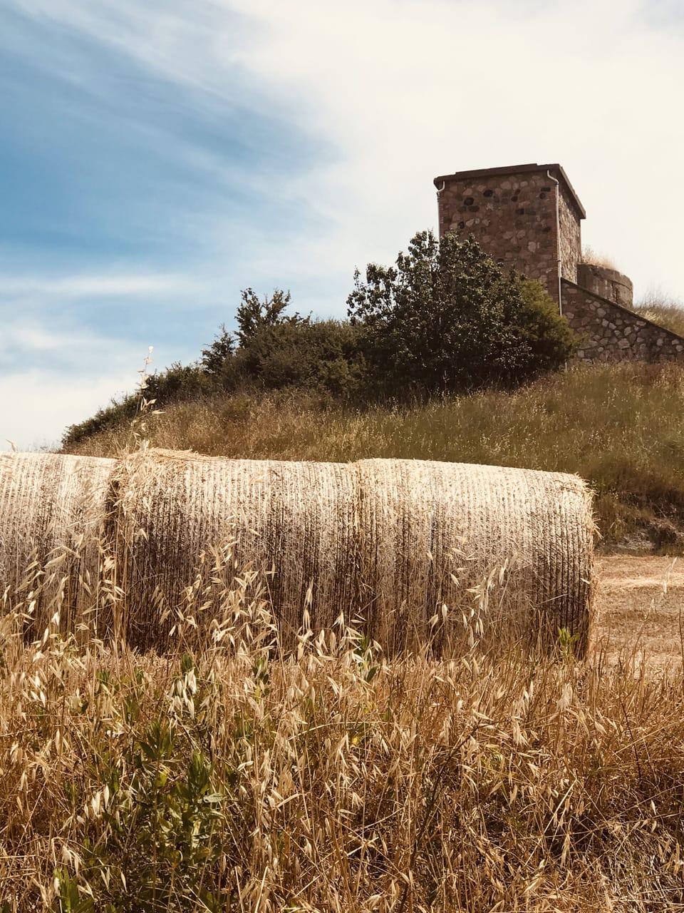 Bales on the hillside.  Bello!