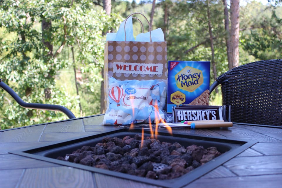 Fire table with welcome gift! 