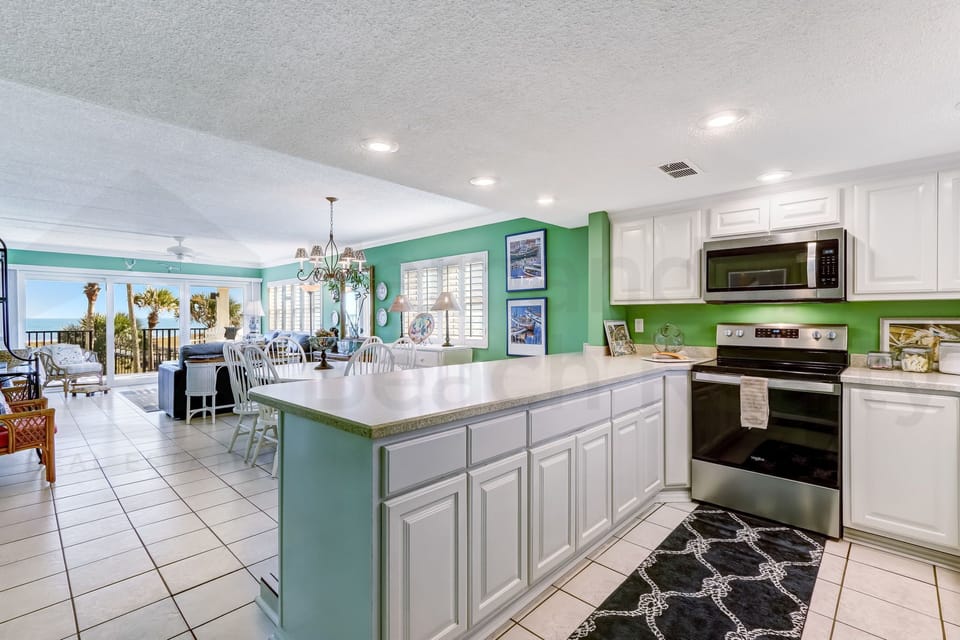 Kitchen into Dining Area with Ocean View