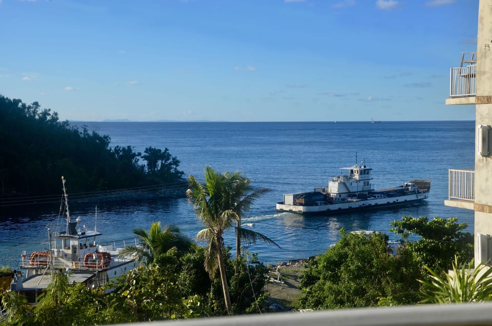 picture window view of Turner Bay.  The car ferry is quiet and fun to watch!