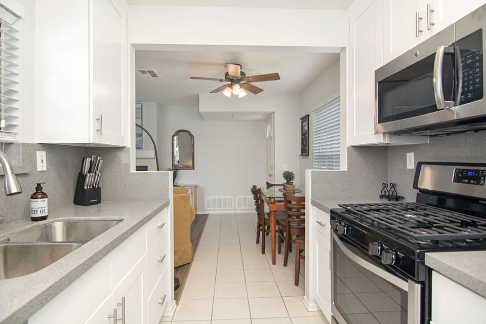 Kitchen view of the entrance and dining nook