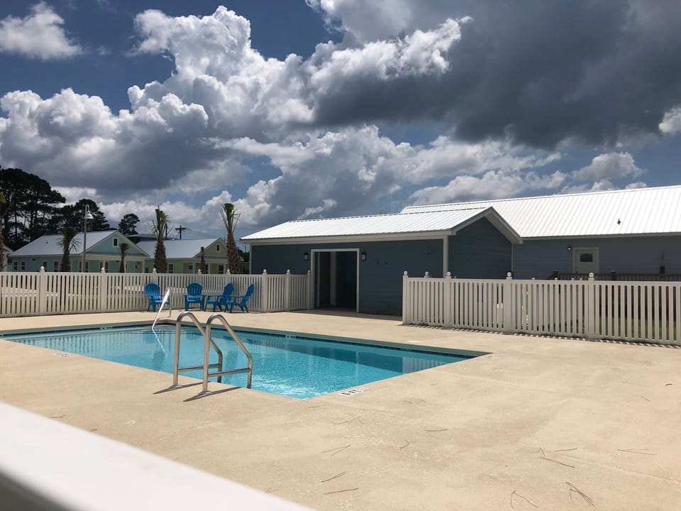 The pool located next to Hangar #13, see the back door next to the pool house!