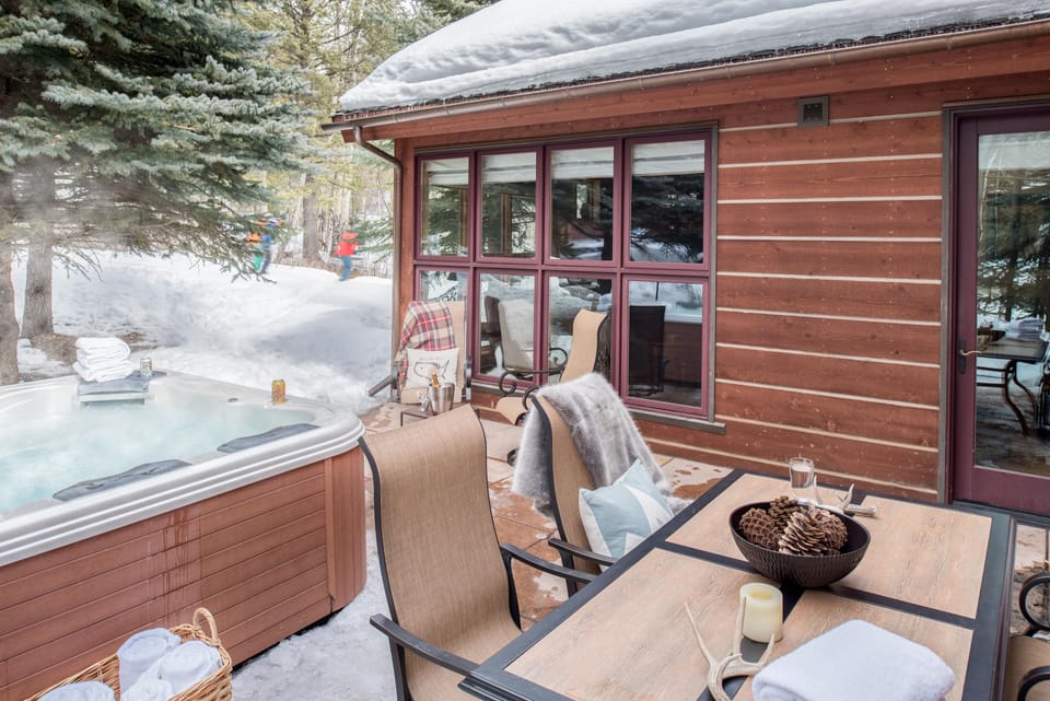 Patio with private hot tub