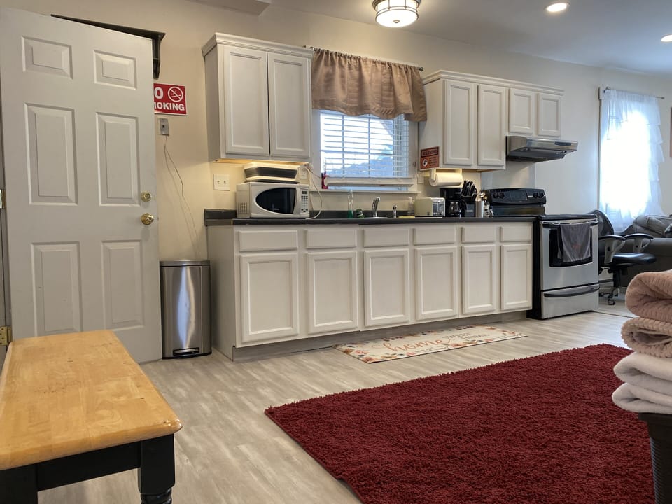 Big kitchen space equipped microwave, toast maker coffee maker , all type of pan
