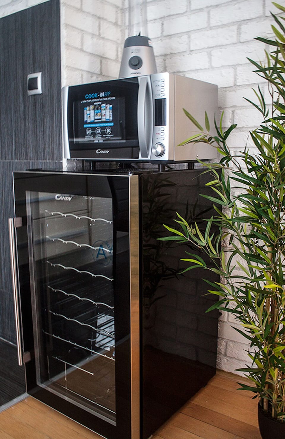 Wine refrigerator, microwave and blender