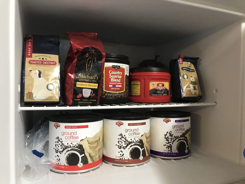 It is romantic to have a cup of good coffee in the morning while enjoying the views all around the house. We make sure that our guests  have plenty of choices and keep them in the freezer for best and fresh aroma. 