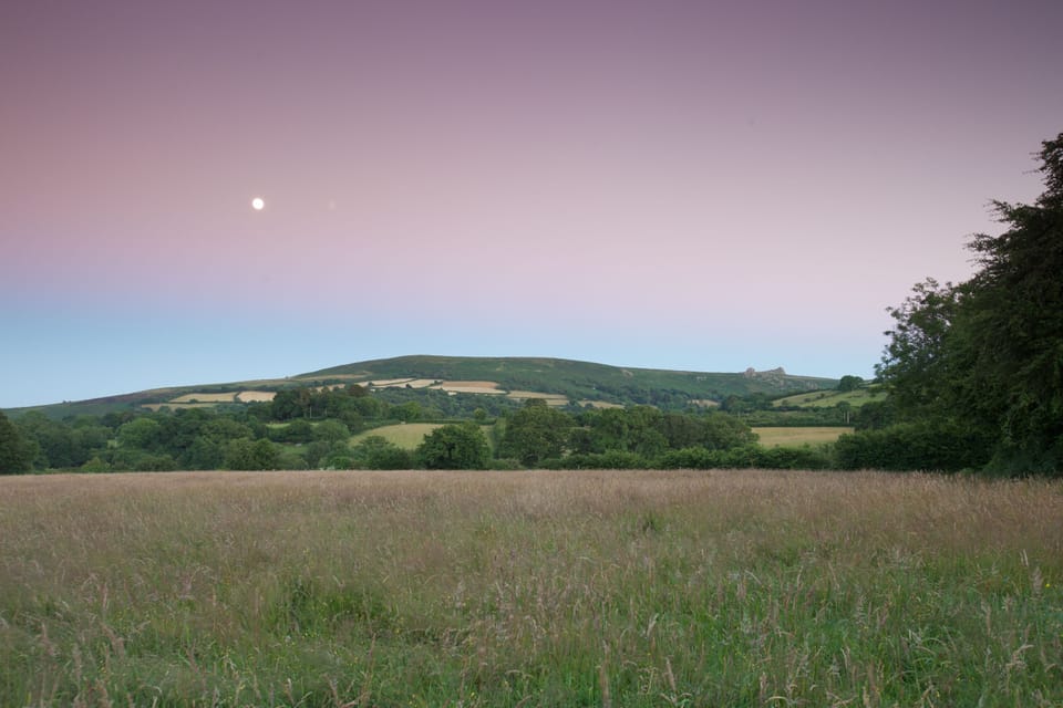 The moon rising and Haytor on the skyline.
The view to the south