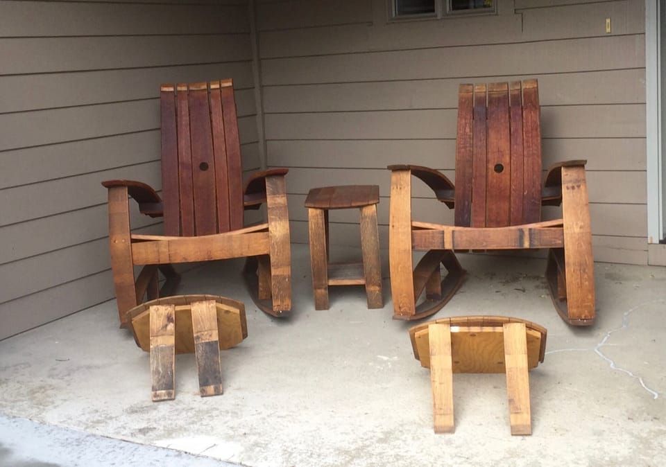 Wine Barrel Chairs on the front patio for great sunset views