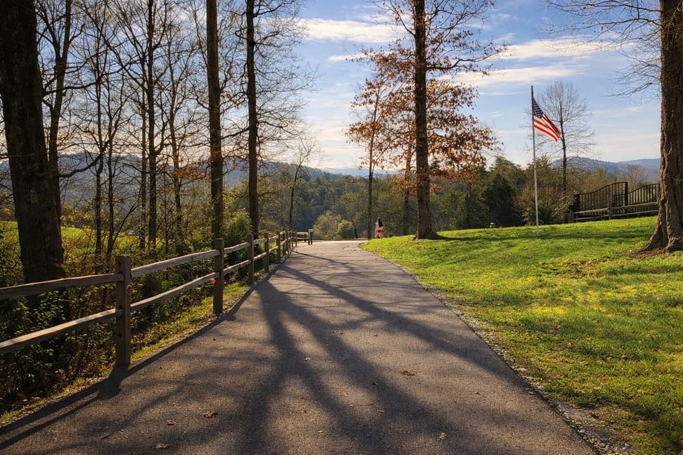Long driveway leading up to the cabin with a stunning mountain backdrop that sets the tone for your stay
