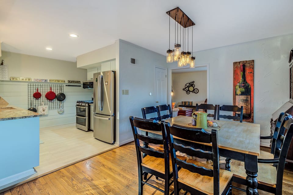 Kitchen has double oven and large refrigerator for those who want to cook