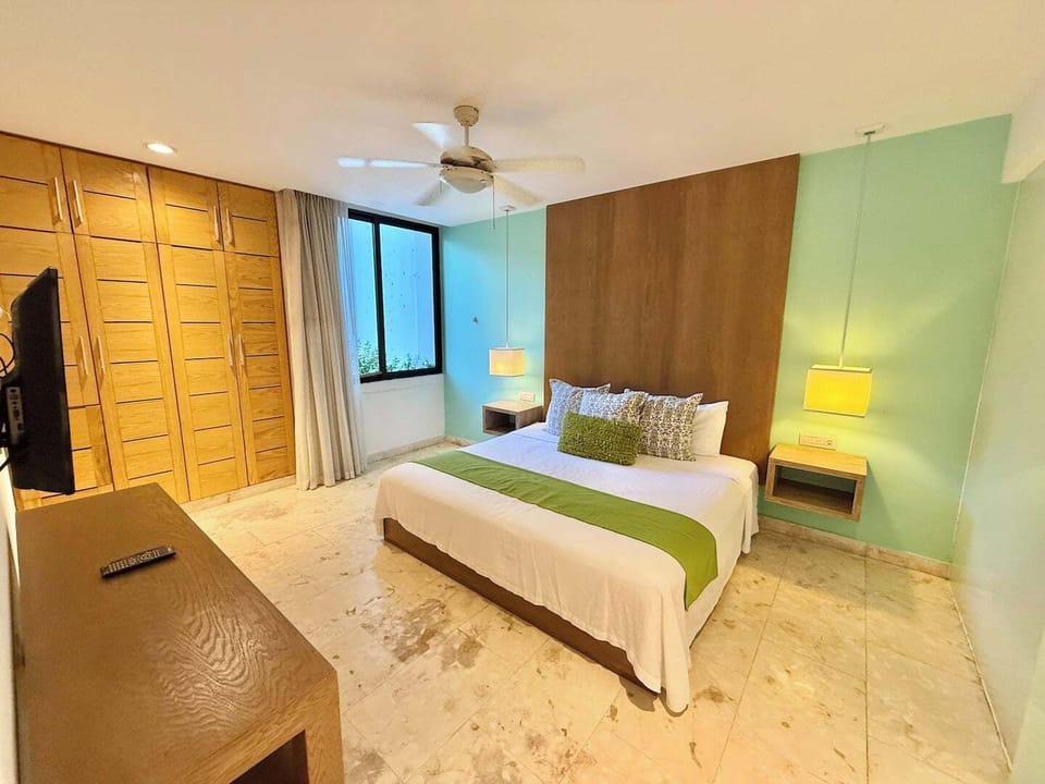 Master bedroom, closet space, tv and attached bathroom