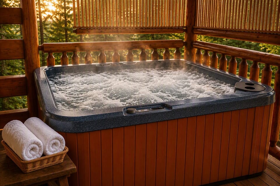 Unwind on the back porch with a soothing bubbling hot tub, perfect for morning coffee or an evening glass of wine