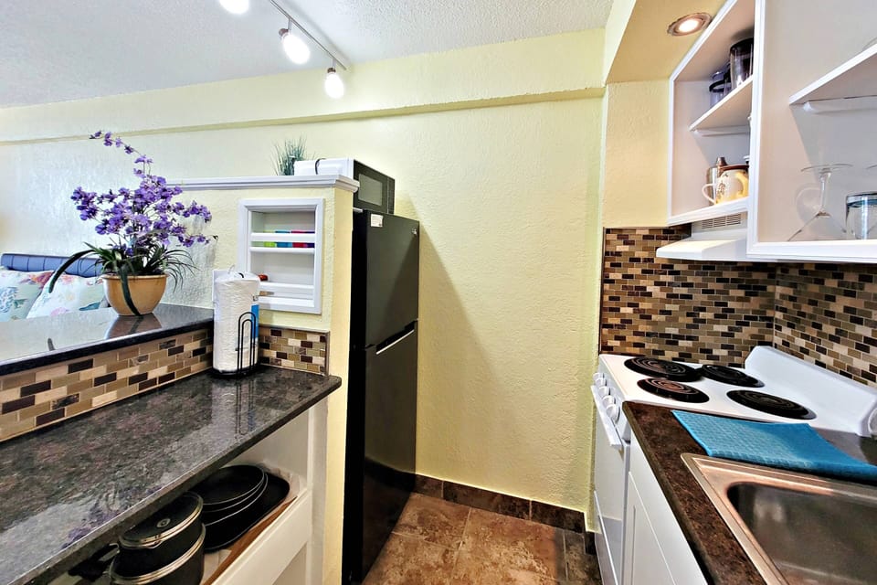 Kitchenette available to save on meals. Plates, cups, utensils, pots/pans, etc. provided.