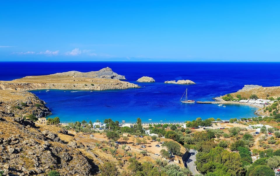 Lindos Village - view from main square over bay of Lindos
