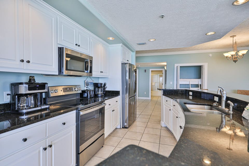 Fully stocked kitchen.