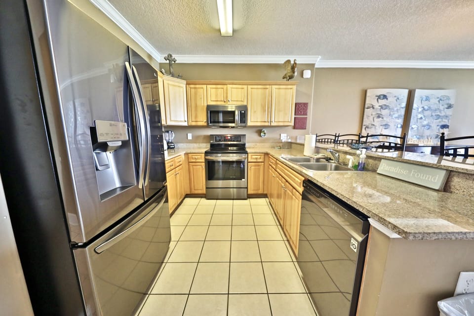 Fully stocked kitchen.