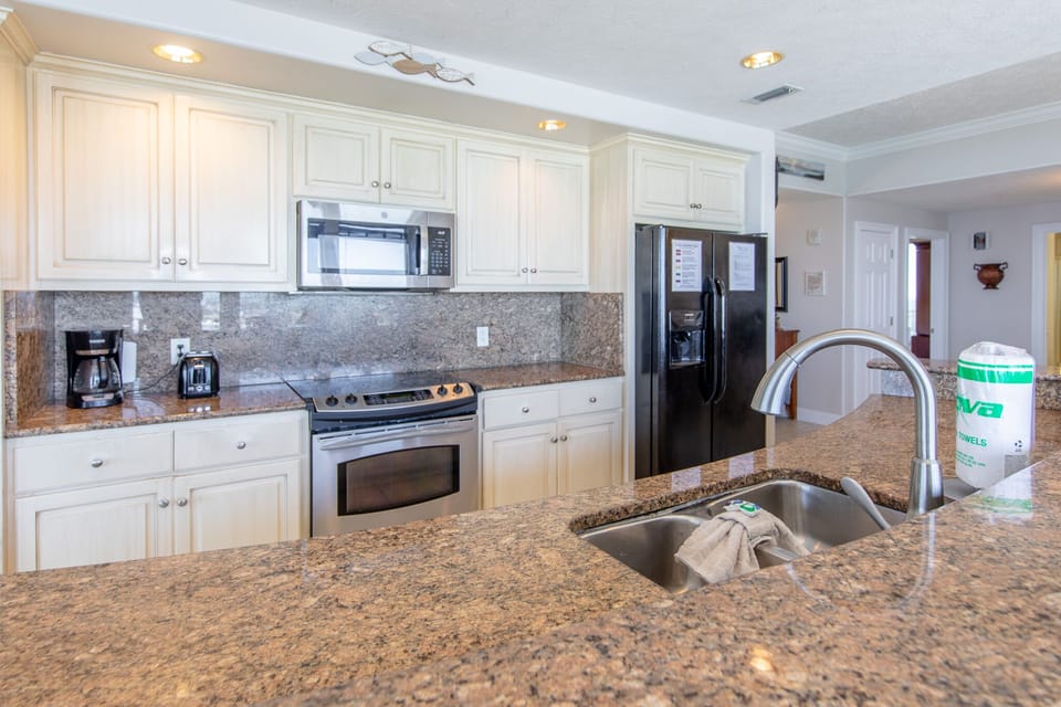 Fully stocked kitchen.