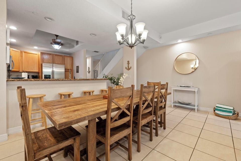 Beautiful solid dining table for 10, plus bar stools