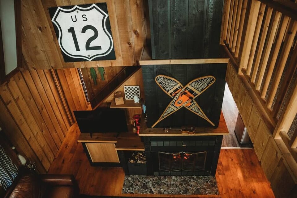 Wood burning fireplace with stocked wood